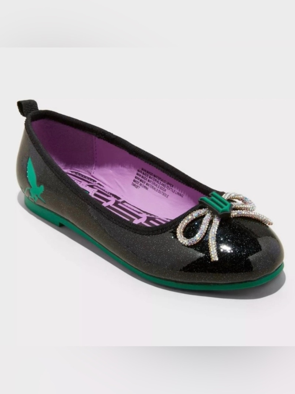 Wicked Kids' Youth Sz 13 Dress shoe Inspired Glitter Black Ballet Flats